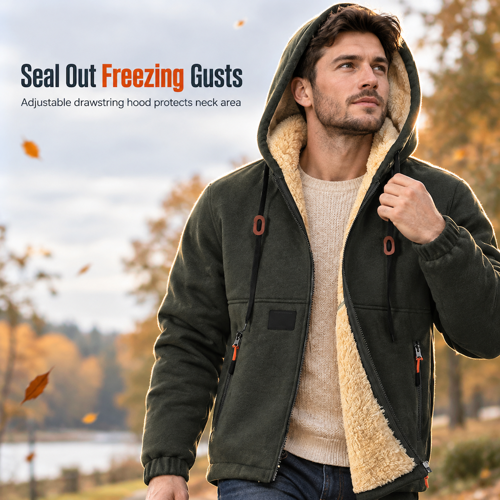 Men's Casual Thick Hooded Zip-Up Sweatshirt
