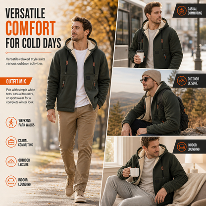 Men's Casual Thick Hooded Zip-Up Sweatshirt