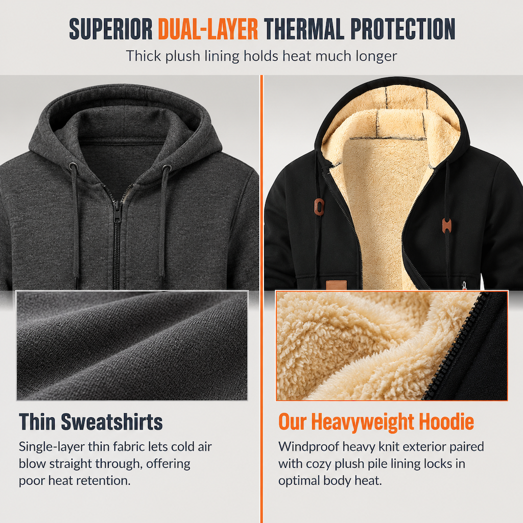 Men's Casual Thick Hooded Zip-Up Sweatshirt
