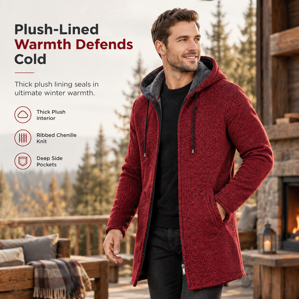Men's Mid-Length Thickened Hooded Cardigan