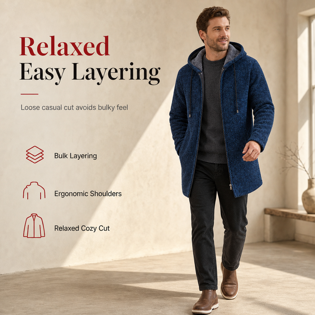 Men's Mid-Length Thickened Hooded Cardigan