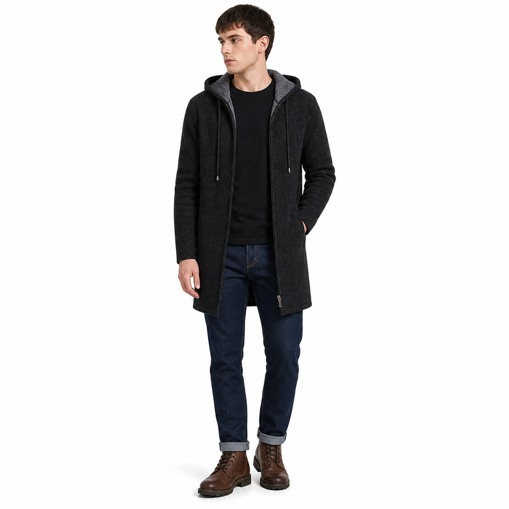Men's Mid-Length Thickened Hooded Cardigan