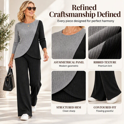 Women's Casual Color Block Ribbed Knit 2-Piece Set