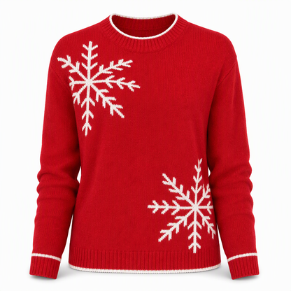 🎄Women's Christmas Snowflake Jacquard Knit Sweater Crew Neck Loose Fit Pullover for Autumn and Winter