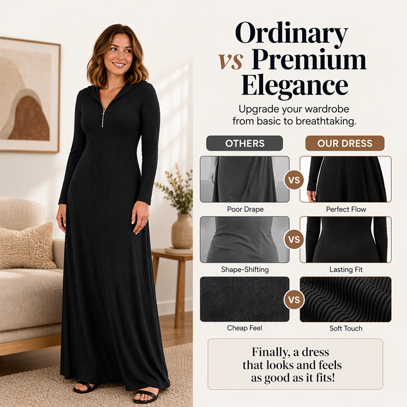 ✨ Ribbed Knit Texture, Easy Hooded Maxi Style | Women's Hooded Maxi Dress