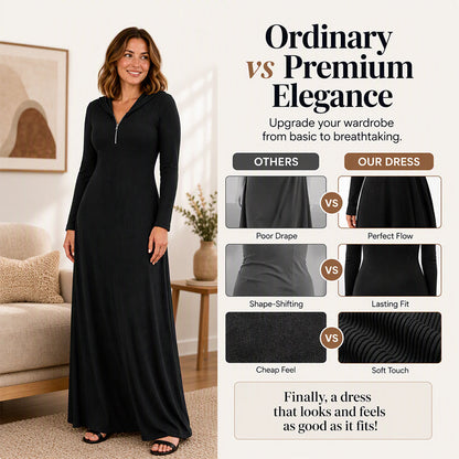 ✨ Ribbed Knit Texture, Easy Hooded Maxi Style | Women's Hooded Maxi Dress