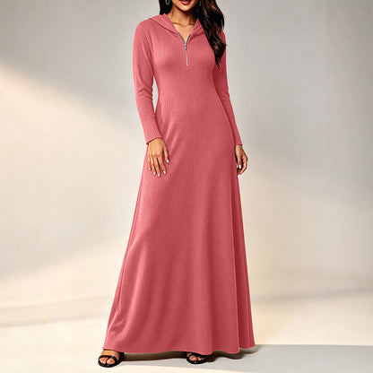 ✨ Ribbed Knit Texture, Easy Hooded Maxi Style | Women's Hooded Maxi Dress