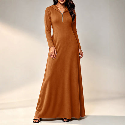 ✨ Ribbed Knit Texture, Easy Hooded Maxi Style | Women's Hooded Maxi Dress