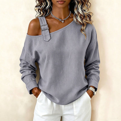 Women's Long Sleeve Asymmetric Off-Shoulder Top