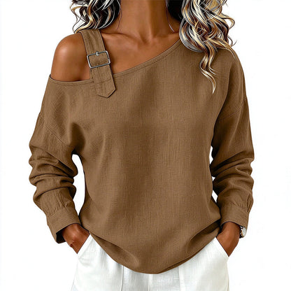 Women's Long Sleeve Asymmetric Off-Shoulder Top