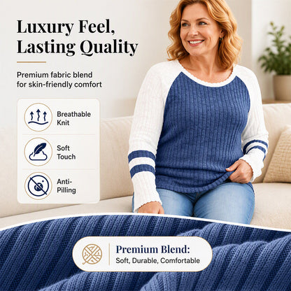 Women's Color-Block Long Sleeve Ribbed Knit Top