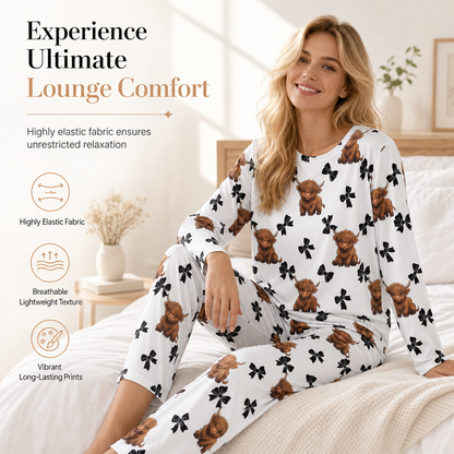Women's Soft Milk Silk Pajama Set Long Sleeve Top and Long Pants Casual Loungewear