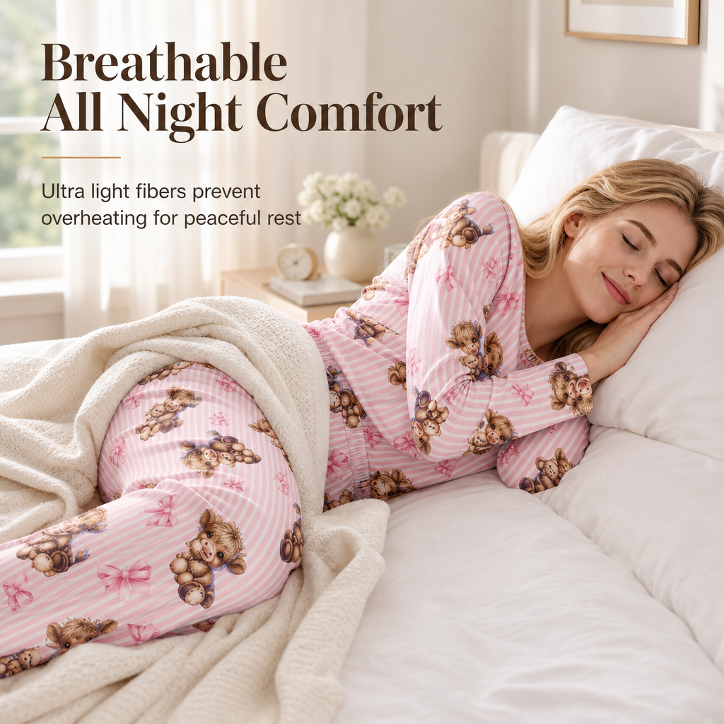Women's Soft Milk Silk Pajama Set Long Sleeve Top and Long Pants Casual Loungewear