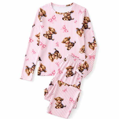 Women's Soft Milk Silk Pajama Set Long Sleeve Top and Long Pants Casual Loungewear