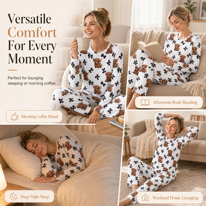 Women's Soft Milk Silk Pajama Set Long Sleeve Top and Long Pants Casual Loungewear