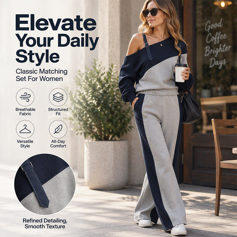 Women's Casual Color Block Off-Shoulder 2-Piece Set