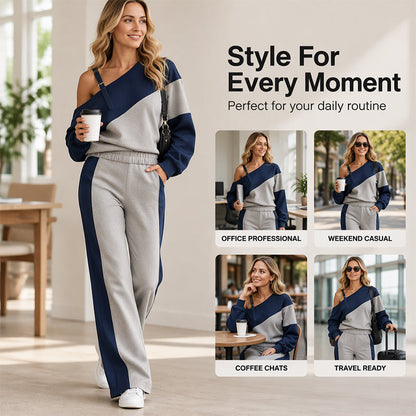 Women's Casual Color Block Off-Shoulder 2-Piece Set