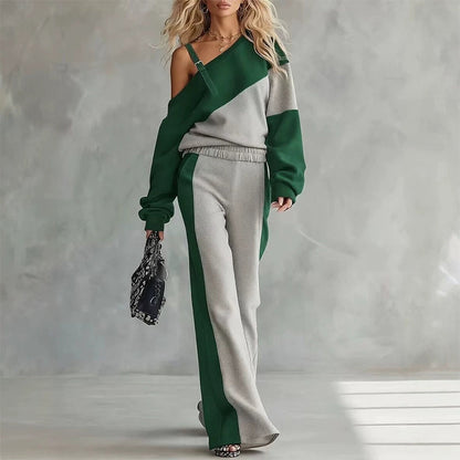Women's Casual Color Block Off-Shoulder 2-Piece Set