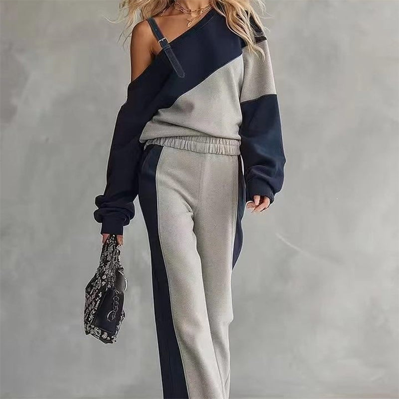 Women's Casual Color Block Off-Shoulder 2-Piece Set
