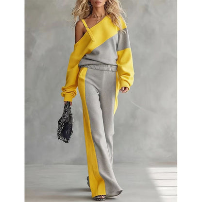 Women's Casual Color Block Off-Shoulder 2-Piece Set
