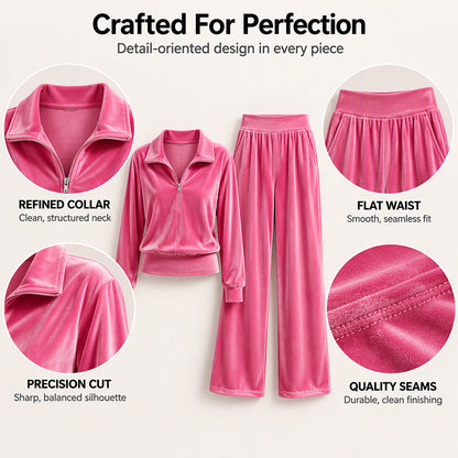 Women's Retro Half-Zip Pullover & Wide-Leg Pants Set