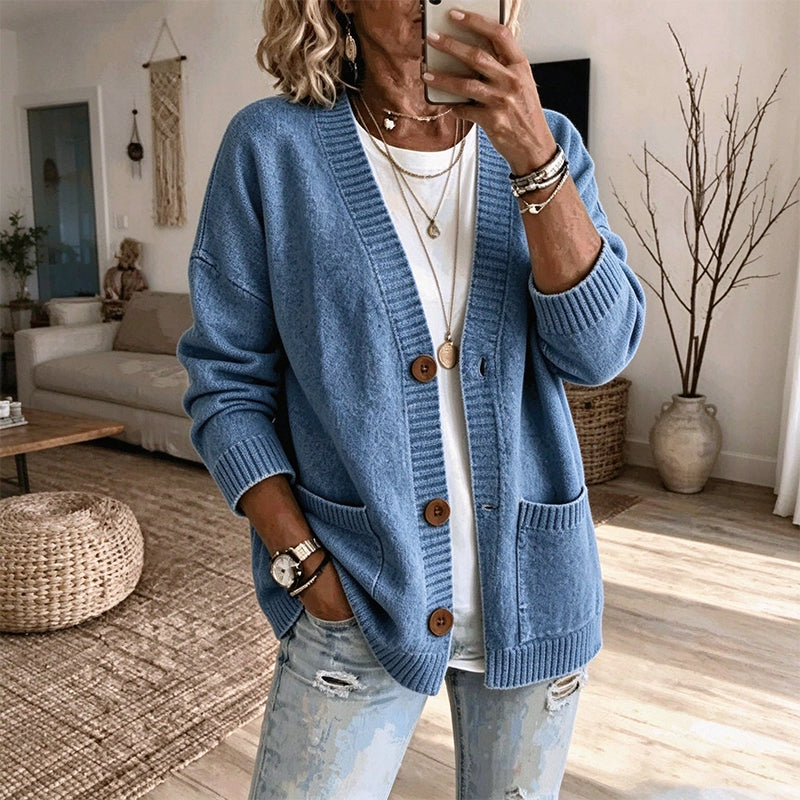 Women's Loose-Fit V-Neck Sweater Cardigan