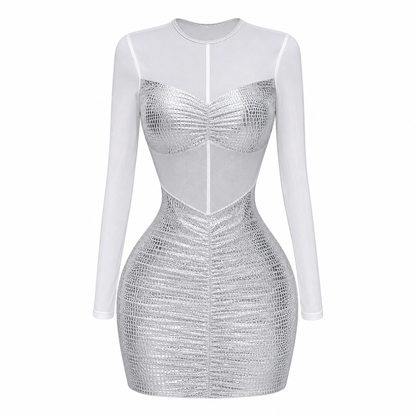 ✨ Women Sexy Sheer Mesh Patchwork Long Sleeve Bodycon Dress Elegant Evening Party Gown