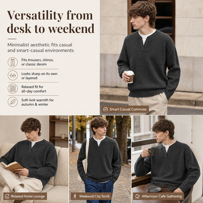Men's Retro Henley Neck Mock Two Piece Sweater Relaxed Fit Long Sleeve Knit Pullover for Fall and Winter