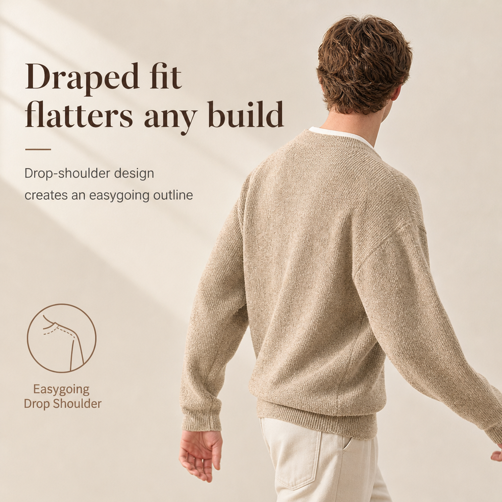 Men's Retro Henley Neck Mock Two Piece Sweater Relaxed Fit Long Sleeve Knit Pullover for Fall and Winter