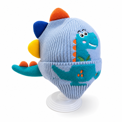Cute Toddler Kids Dinosaur Knit Beanie Hat Winter Thick Warm Windproof Earflap Cap for Boys and Girls