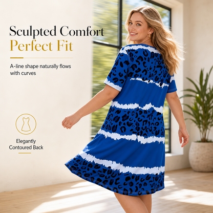 Women's Plus Size V Neck Short Sleeve Printed Dress