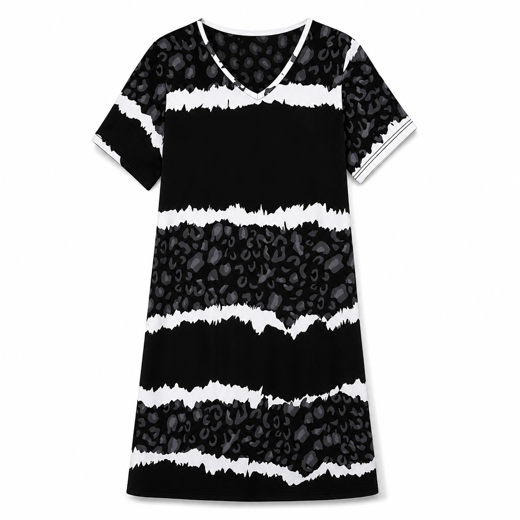 Women's Plus Size V Neck Short Sleeve Printed Dress