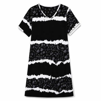 Women's Plus Size V Neck Short Sleeve Printed Dress