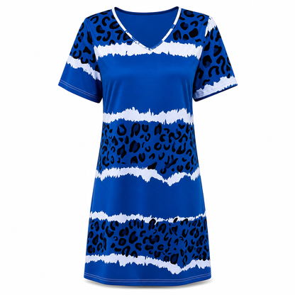 Women's Plus Size V Neck Short Sleeve Printed Dress