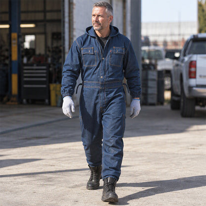 Men's Durable Hooded Denim Work Jumpsuit
