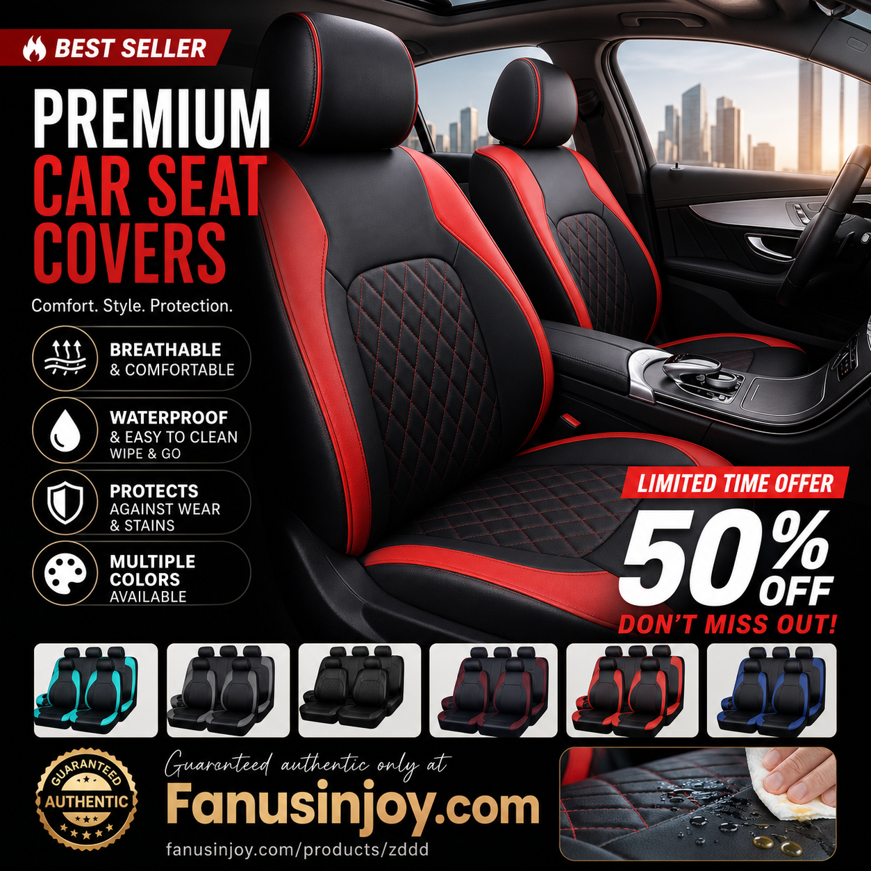 🔥Over 50,000 Sold 🚗 9-Piece Quilted Faux Leather Seat Covers – Car Interior Accessory ⏰