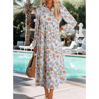 ⏳Limited-time Sale 50% OFF👗Women's 2026 V-Neck Long Puff Sleeve Bohemian Floral Dress