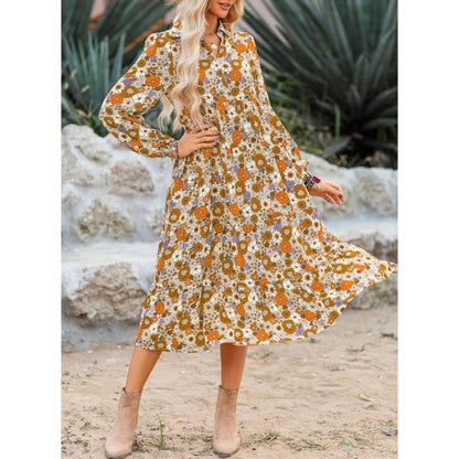 ⏳Limited-time Sale 50% OFF👗Women's 2026 V-Neck Long Puff Sleeve Bohemian Floral Dress