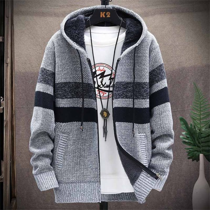 Men's striped knitted jacket with hood – oceaniaify