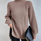 Cotton Turtleneck Raglan Sleeve Split Hem Sweater