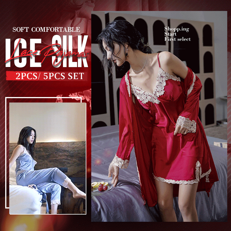 Soft Comfortable Ice Silk Lace Pajamas 2pcs/ 5pcs Set – oceaniaify