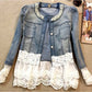 Fashion Beaded Stitching Denim Jacket